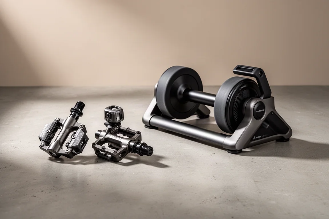 Wahoo Speedplay POWRLINK ZERO vermogensmeterpedalen en KICKR ROLLER slimme rollen op beton