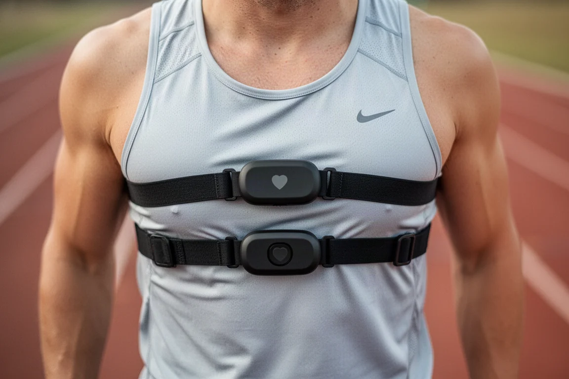 Two heart rate monitor straps worn together during a running session
