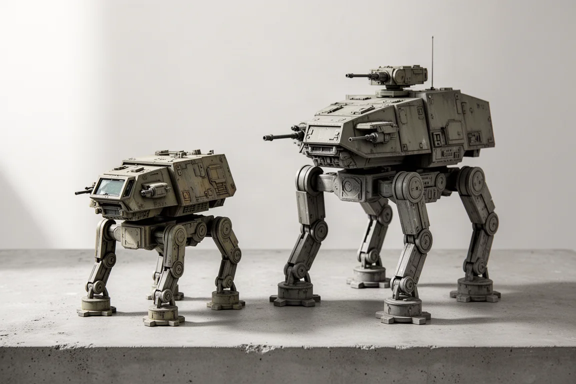 Warhammer Sentinel 和 Archon Studios Mammoth Walker 模型套件放在混凝土表面上