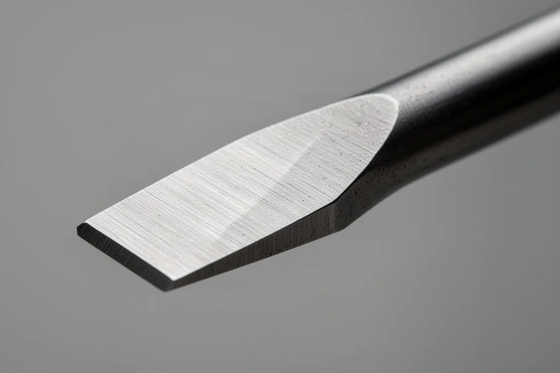 Close-up of the chisel end and wedge tip of a titanium pry bar