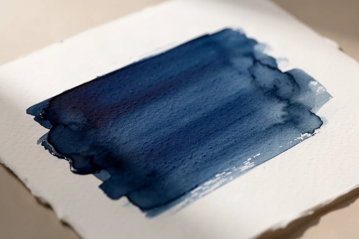 Close-up of rich phthalo blue watercolor wash on textured paper
