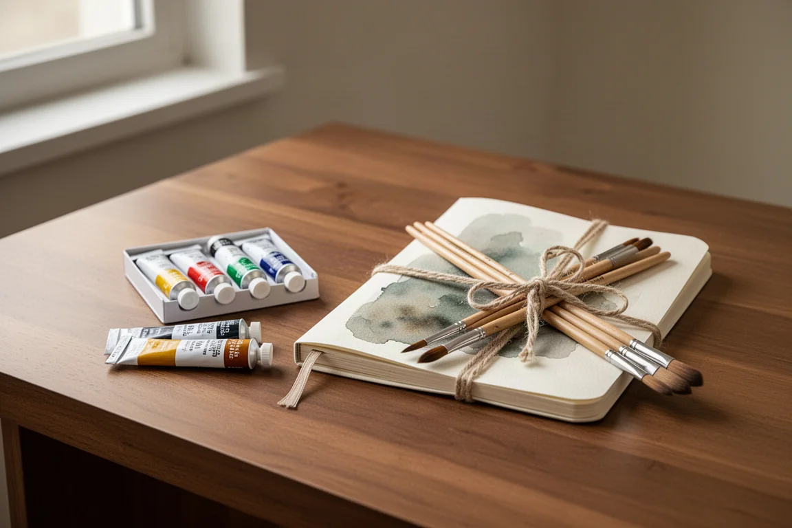 Watercolor set presented as a thoughtful gift on a desk