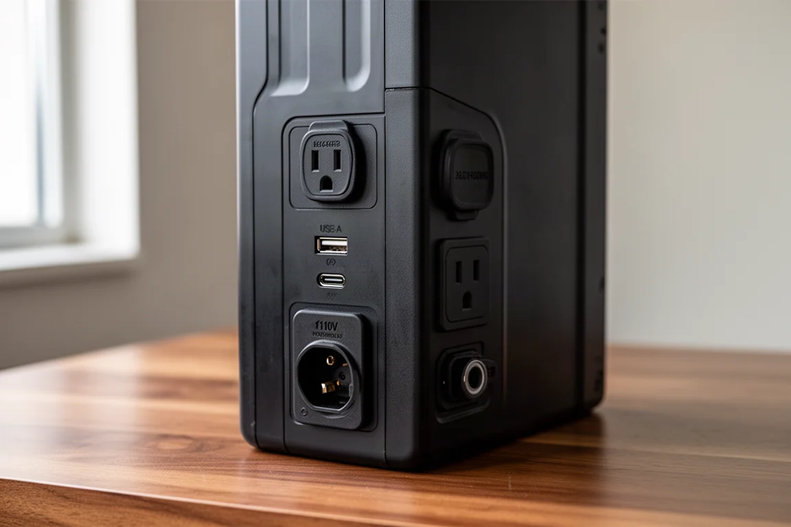 Large removable e-bike battery pack with USB ports and a 110V outlet