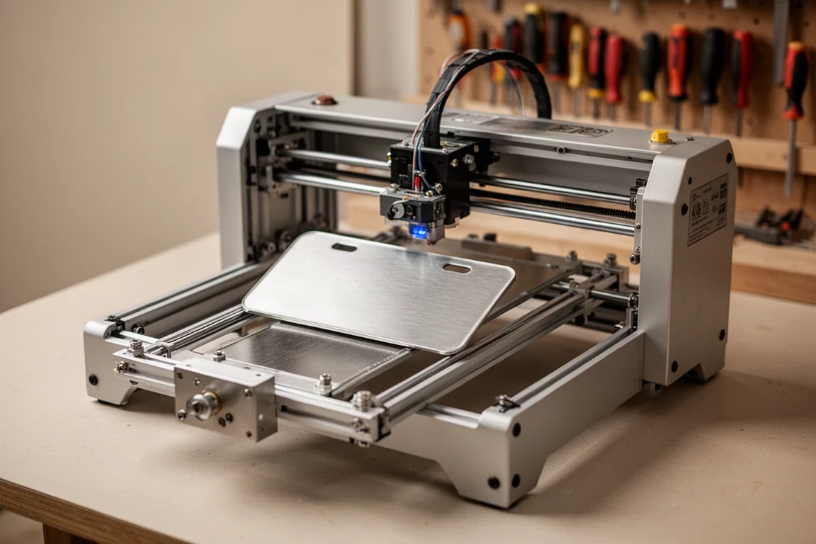 Laser engraver with slider accessory extending the working area for a license plate blank