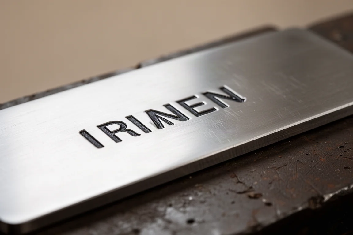 Stainless steel plate with a clean dark engraved marking from a fiber laser