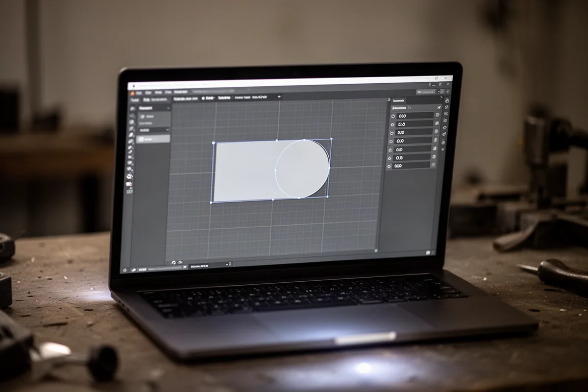 Laser software interface workflow on a screen with precision numeric positioning controls