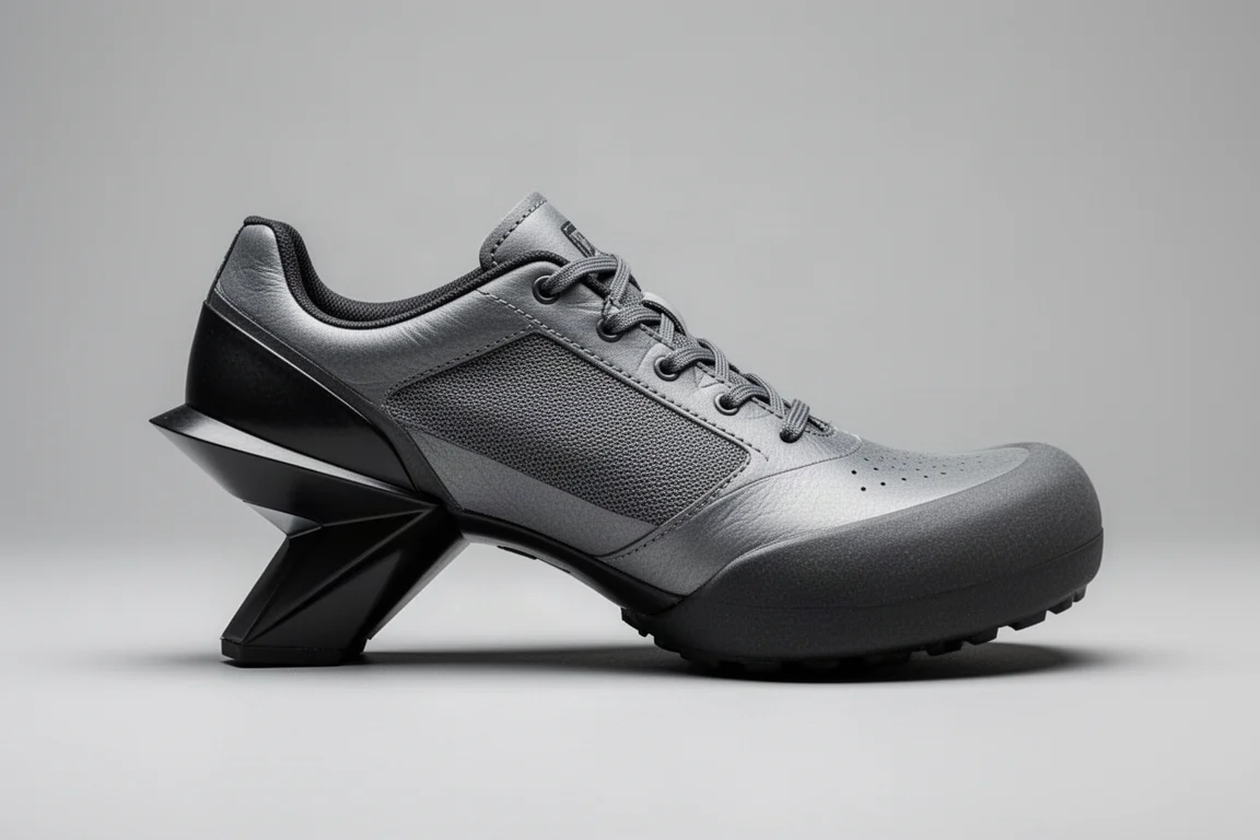 Zijaanzicht van een raceschoen met een minimale hak in stiletto-stijl