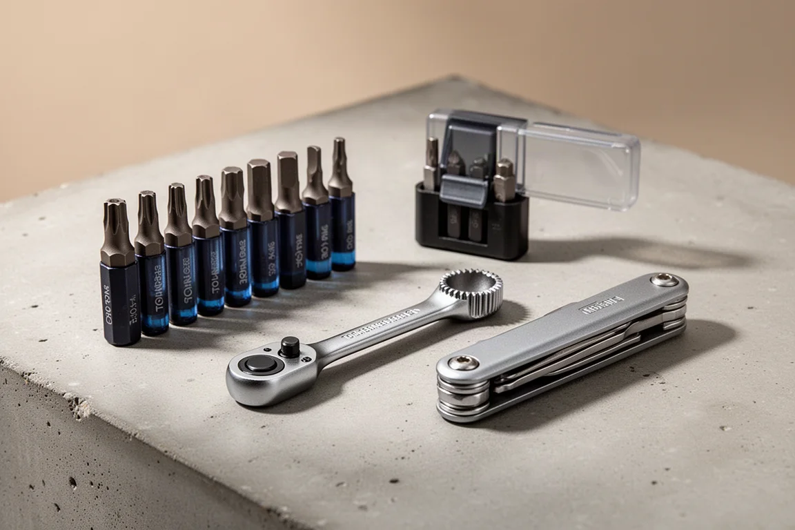 Collezione di utensili a mano Wera tra cui punte, portapunta, cricchetto e avvitatore multipunta su cemento