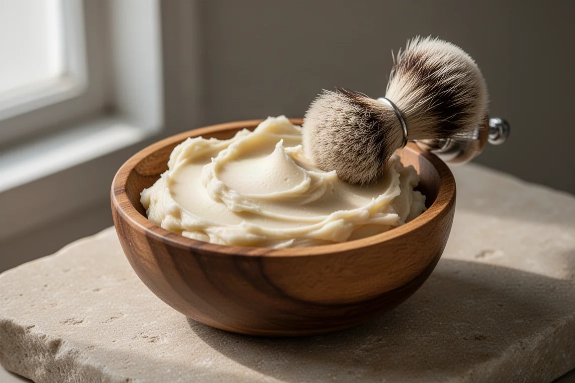 Schick Ultrex Plus razor, Westman Sintra shave soap, and aftershave arranged on a concrete surface