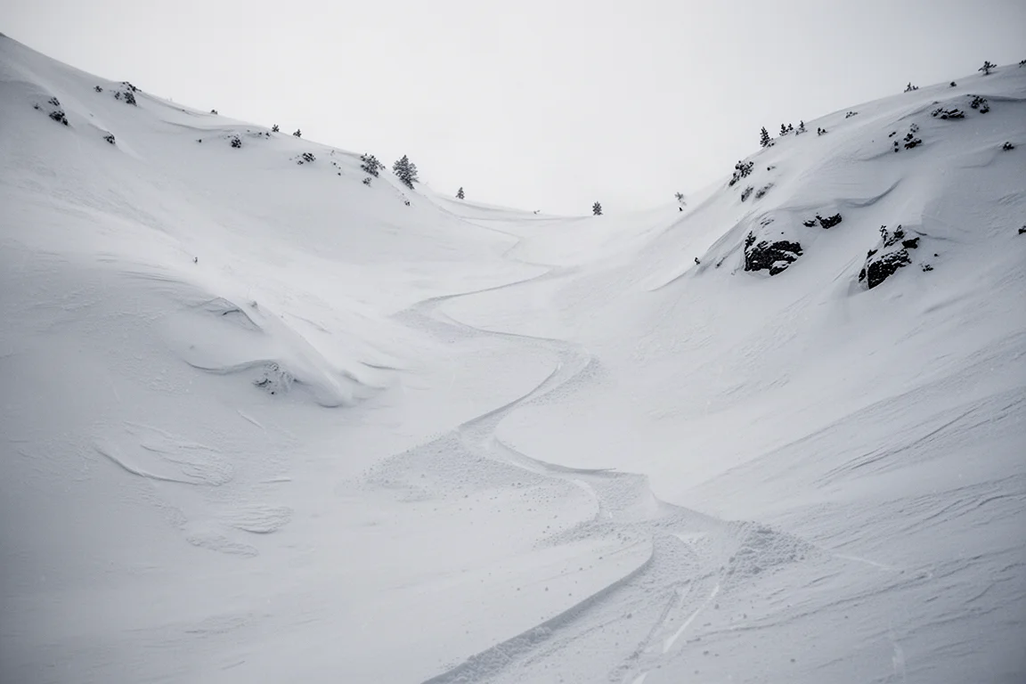Tiefes Powder-Gelände im Backcountry bei weichem Licht
