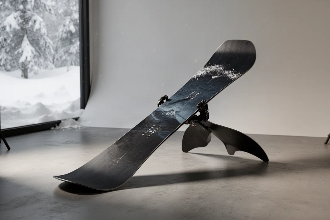 Weston Japow Swallowtail-Powdersnowboard auf matte Betonboden stehend