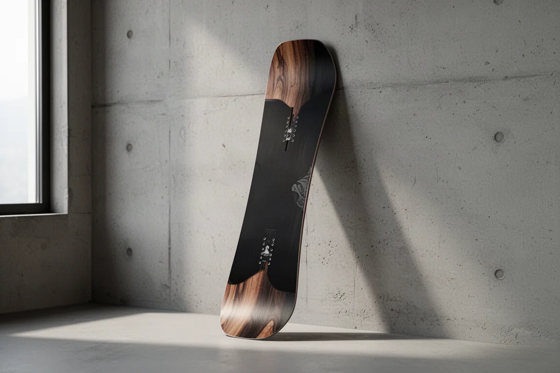 Snowboard freeride Weston Ridgeline appoggiato contro un muro di cemento
