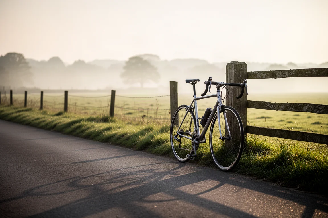Cadre de vélo de route en acier dans un atelier domestique avec des outils disposés à proximité