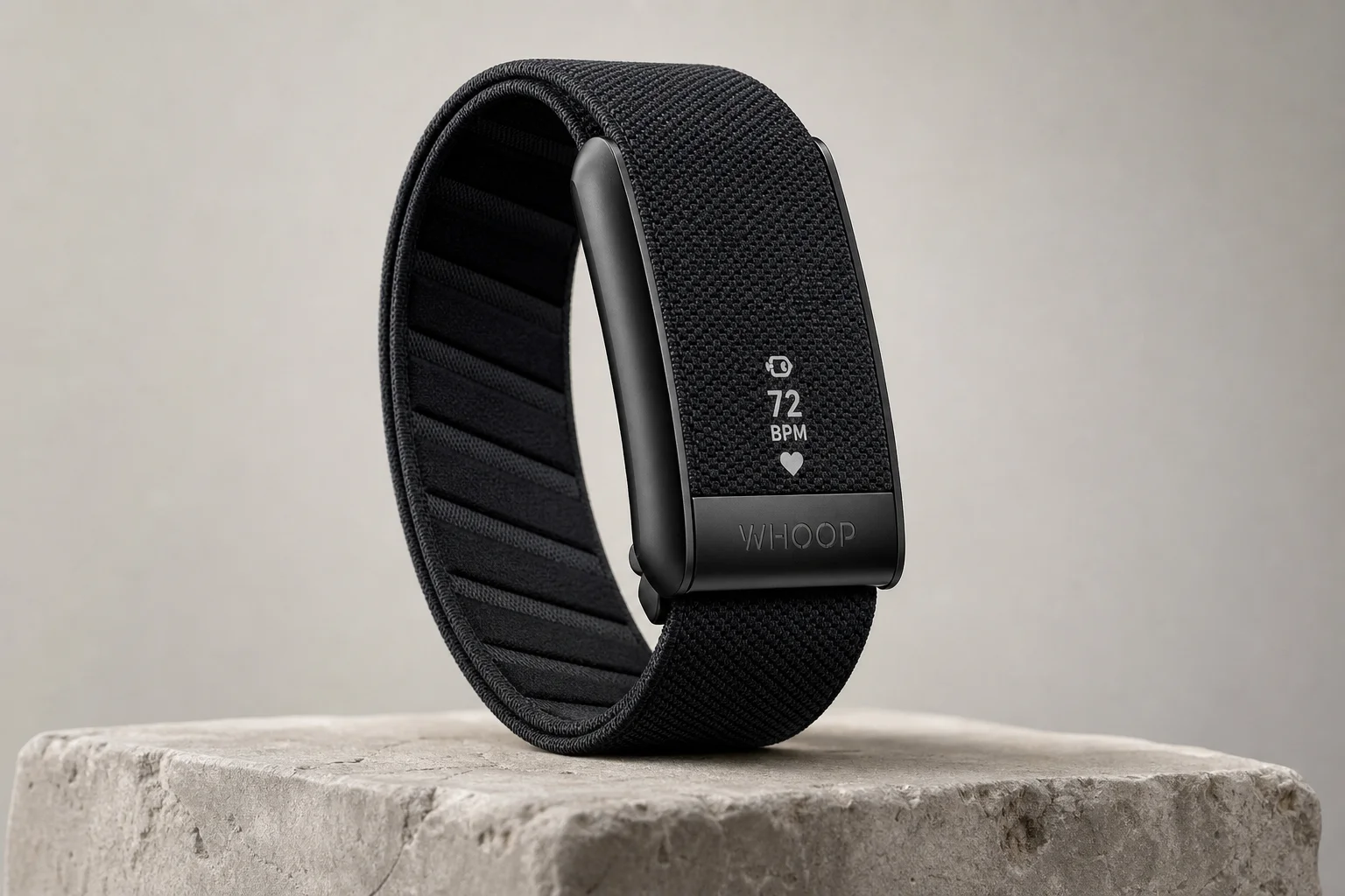 Collection of health monitoring devices including air quality monitor, smartwatch, scale, and sleep technology on wooden surface