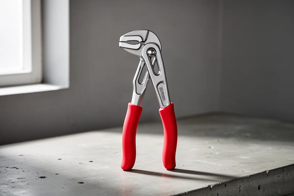 Wiha insulated water pump pliers with red handles on a concrete workbench