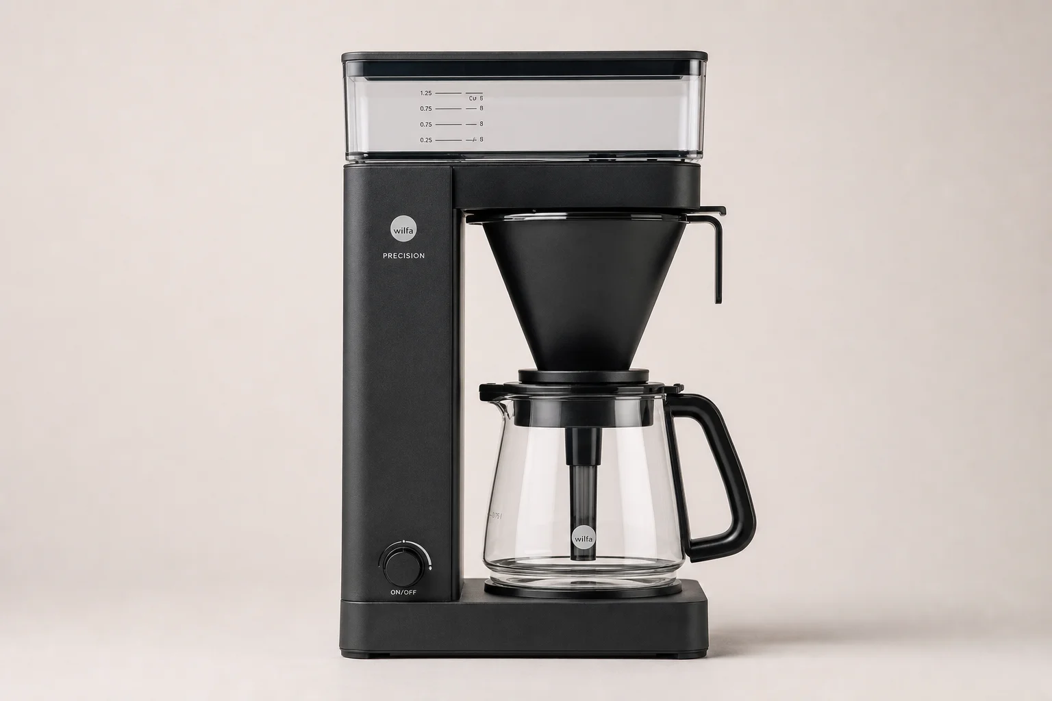 Six automatic coffee makers arranged in a line on concrete surface