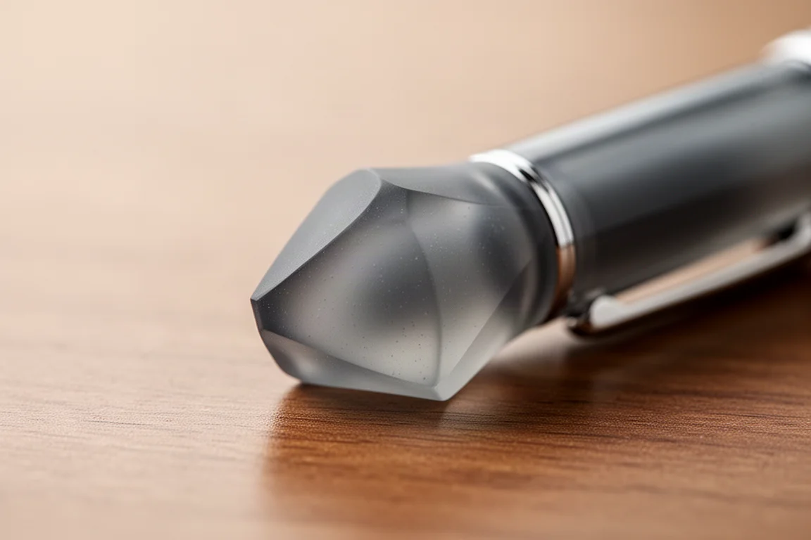 Gros plan sur le corps d'un stylo plume triangulaire aux facettes doucement arrondies