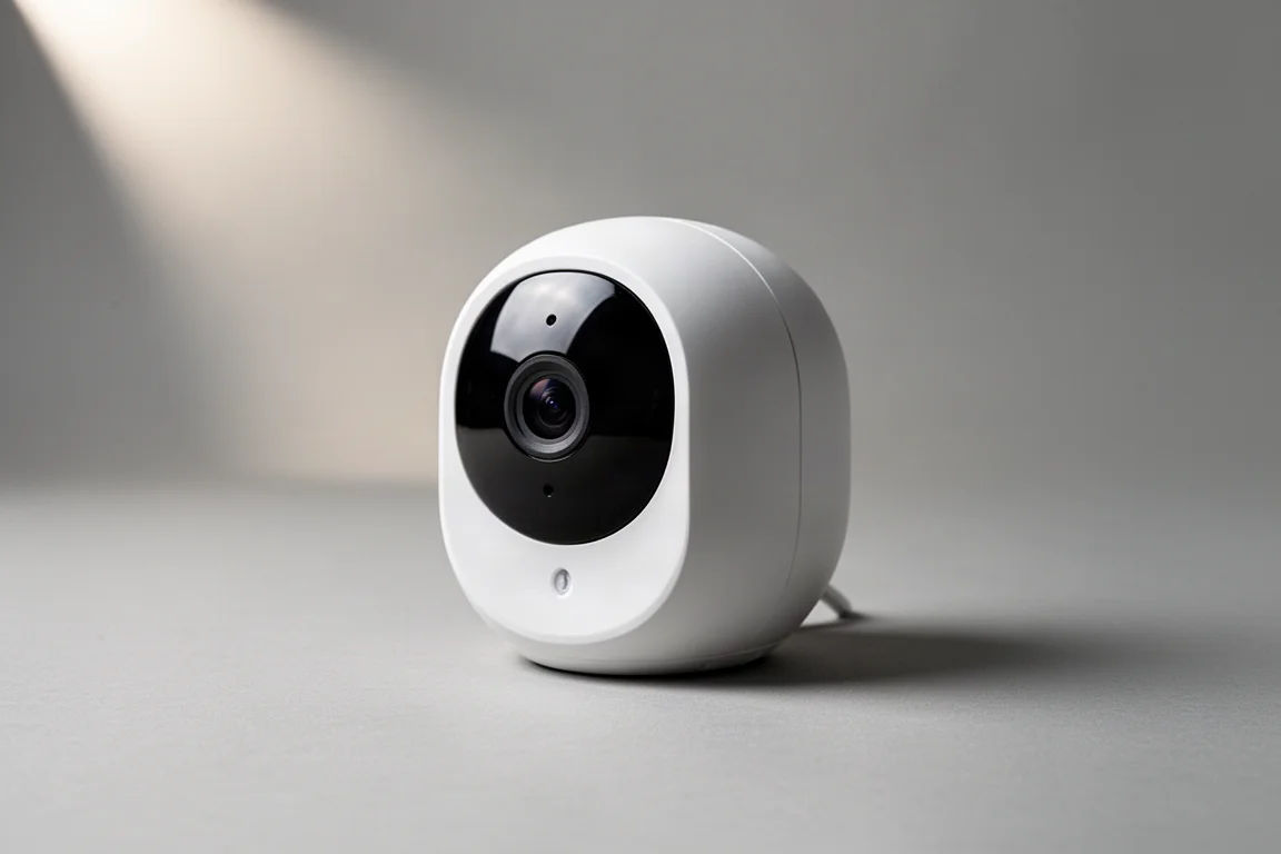 Modernes Smart-Home-Außengebäude mit Sicherheitskameras, die rund um das Grundstück montiert sind