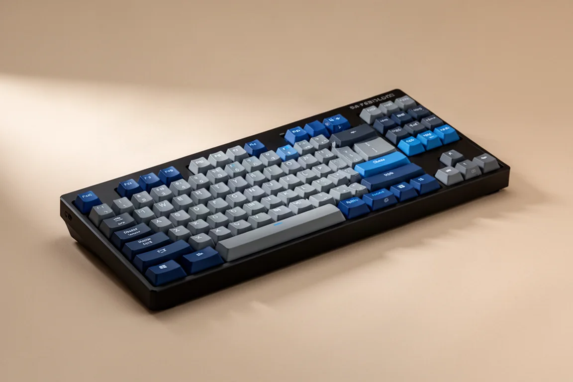 Womier SK75 TMR 電競鍵盤，霧黑配色搭配藍灰鍵帽