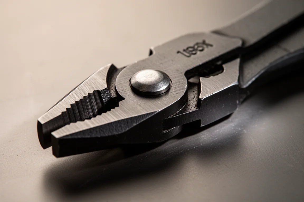 Primo piano del perno di una pinza a giunto scorrevole che mostra gioco e dettagli della finitura