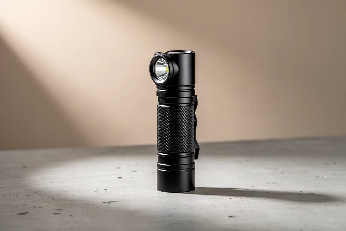 Torcia Wurkkos FC12 nero opaco appoggiata su una superficie di cemento