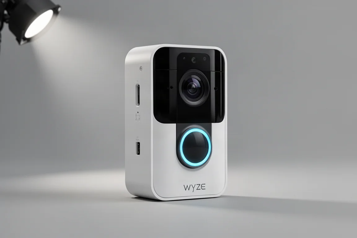 Ecobee、Wyze、Yuiの3つのビデオドアベルがコンクリートの表面に並べられている