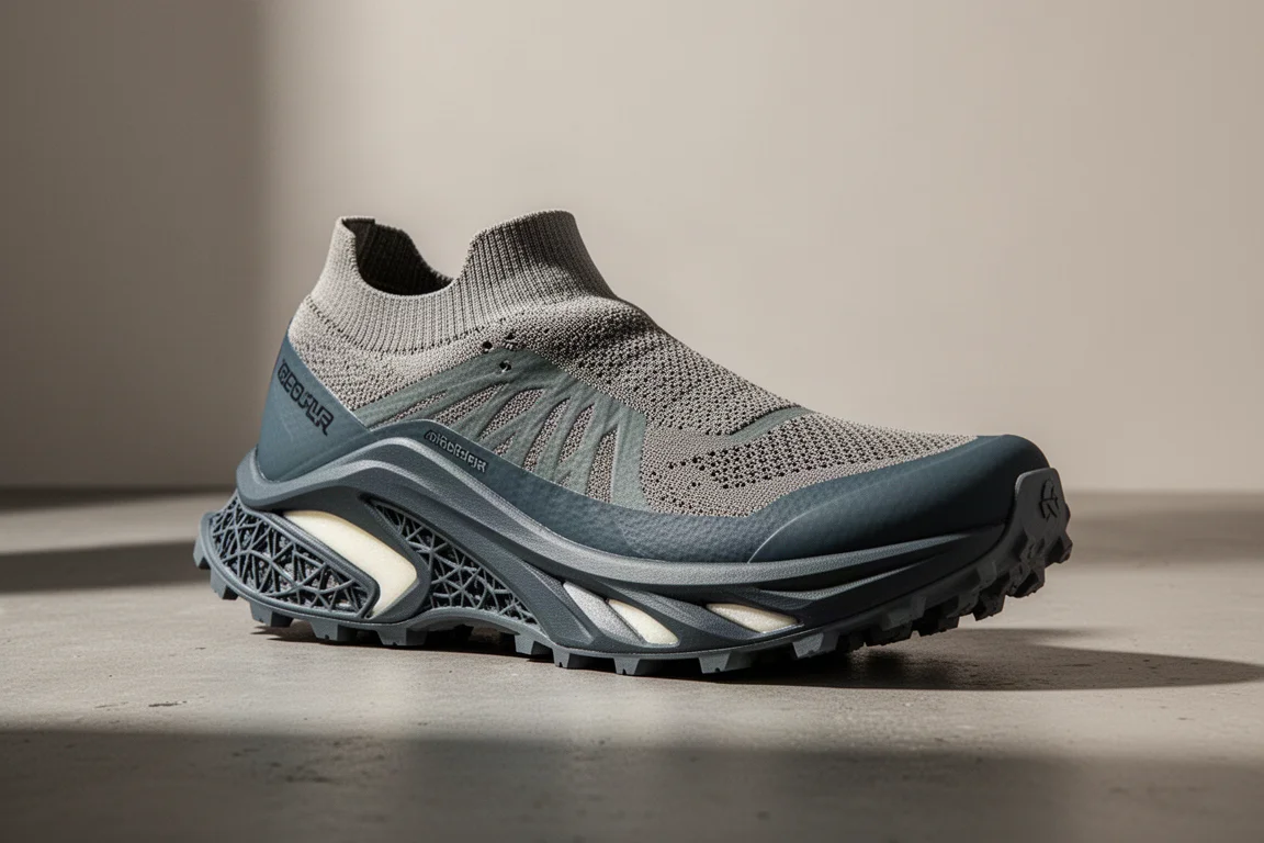Scarpa da trail running X-BIONIC TerraSkin XO3 con midsole scolpita in profondità su cemento