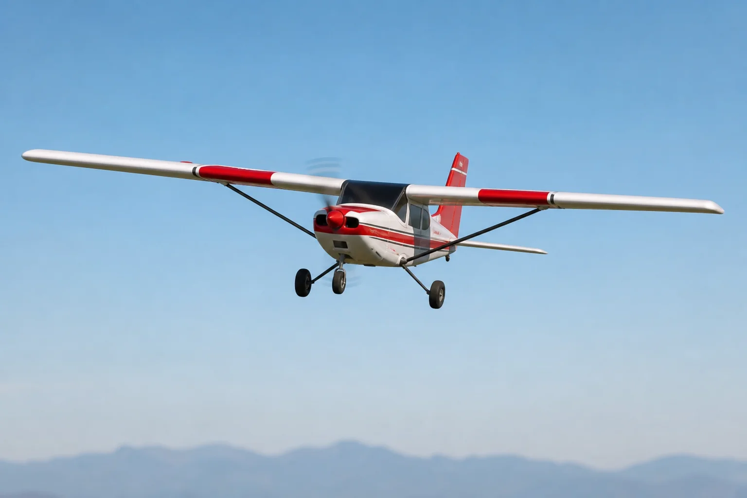 RC aircraft in stable cruise flight at low throttle setting