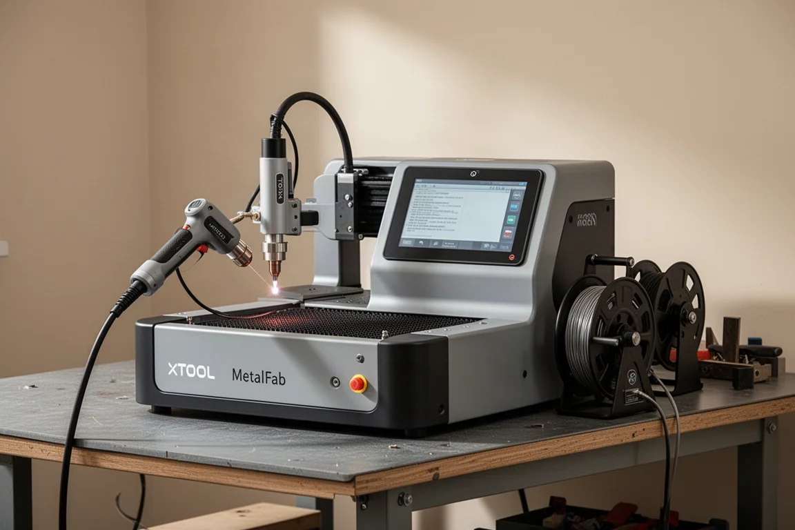 xTool MetalFab 雷射焊接切割機置於工作坊工作台上
