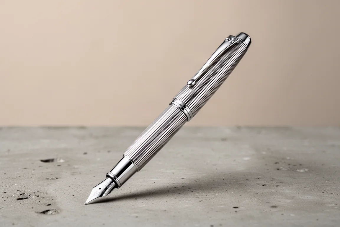 Yard-O-Led Pinstripe 72 Grand sterling silver fountain pen on a concrete surface