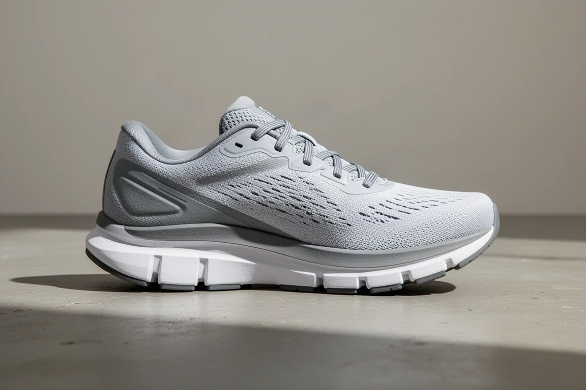 Stability running shoe viewed from the inner side showing a firmer medial section