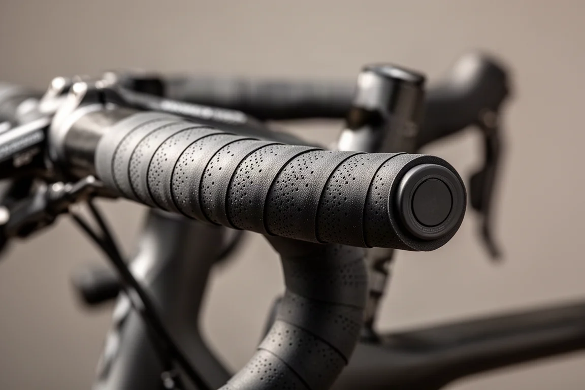 Close-up of handlebar bar tape wrapped from the stem toward the bar end