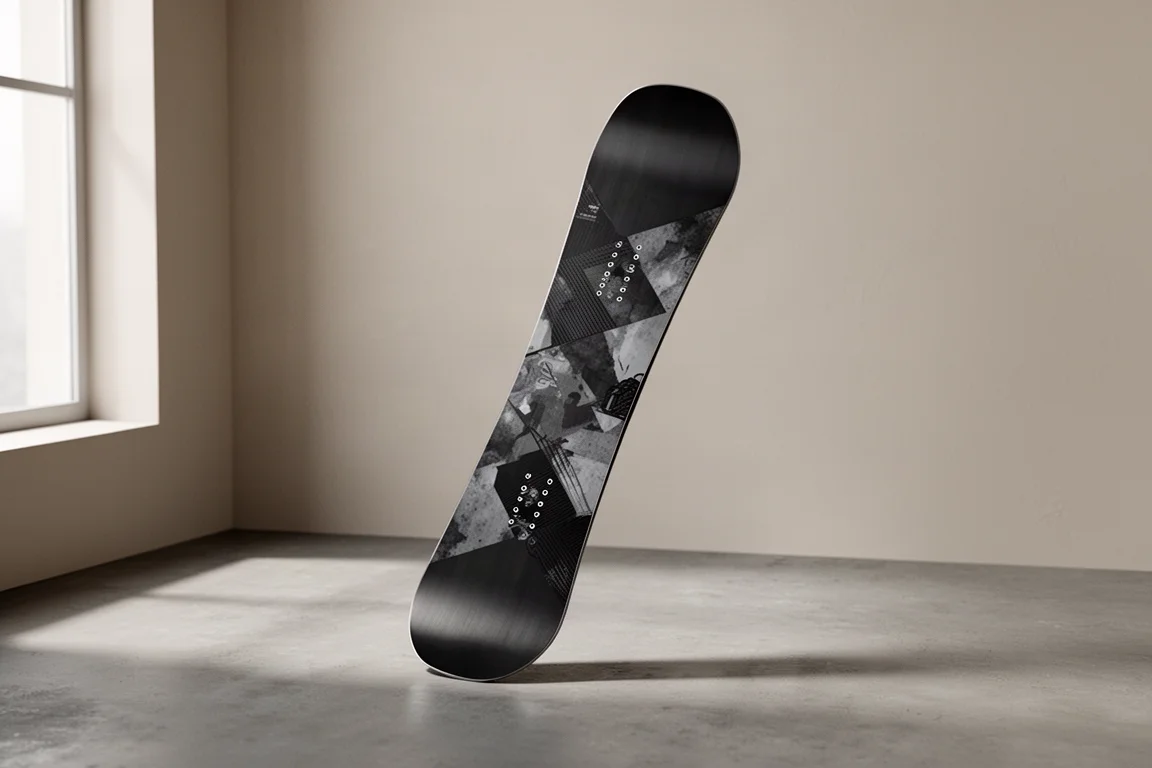 Snowboard Yes Fridge Master Extreme posé sur une surface de béton mat