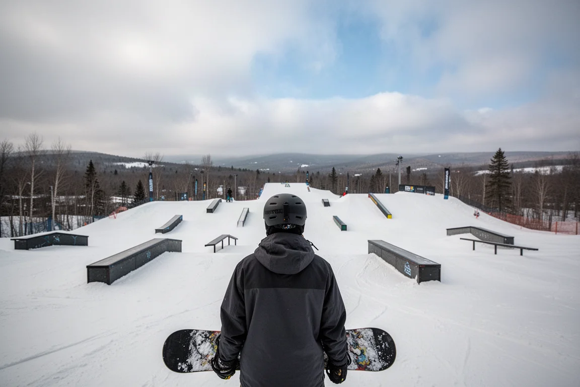 Rider vu de dos en haut d'une ligne de terrain de park