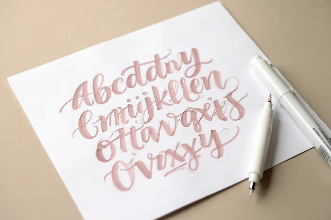 Esercitazione di calligrafia finta con inchiostro pastello opaco e uniforme