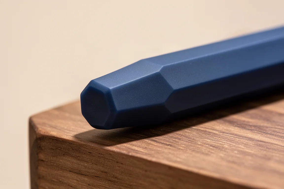 Gros plan sur la prise en main d'un porte-mine montrant ses arêtes hexagonales lisses et arrondies