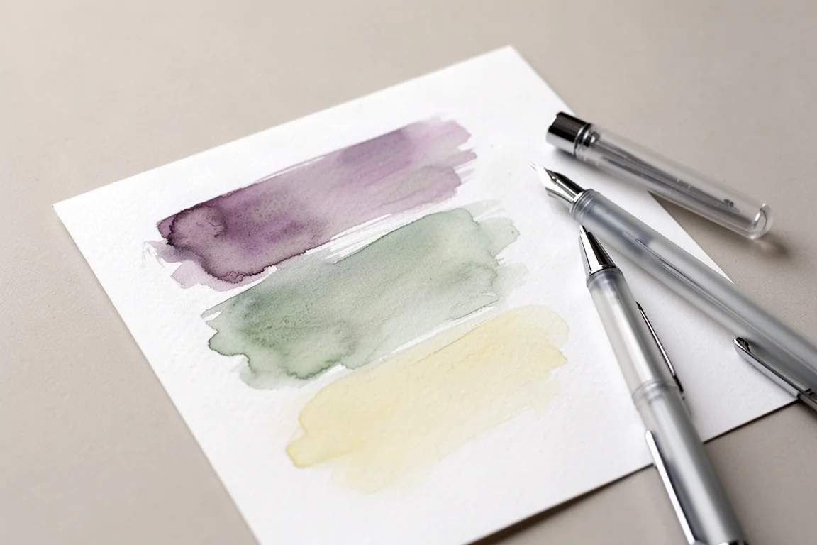 Campioni scritti a mano su carta bianca con colori d'inchiostro sfumati e smorzati
