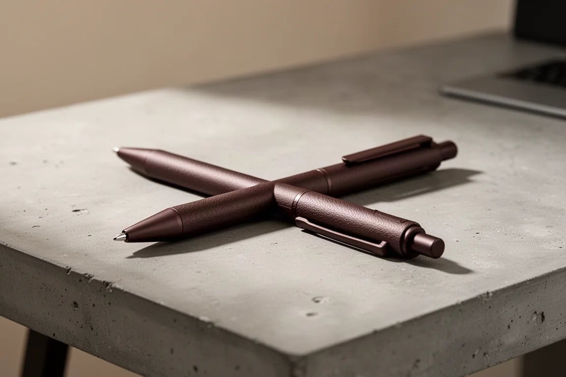 Donkerbruine multi-pen op een mat betonnen oppervlak