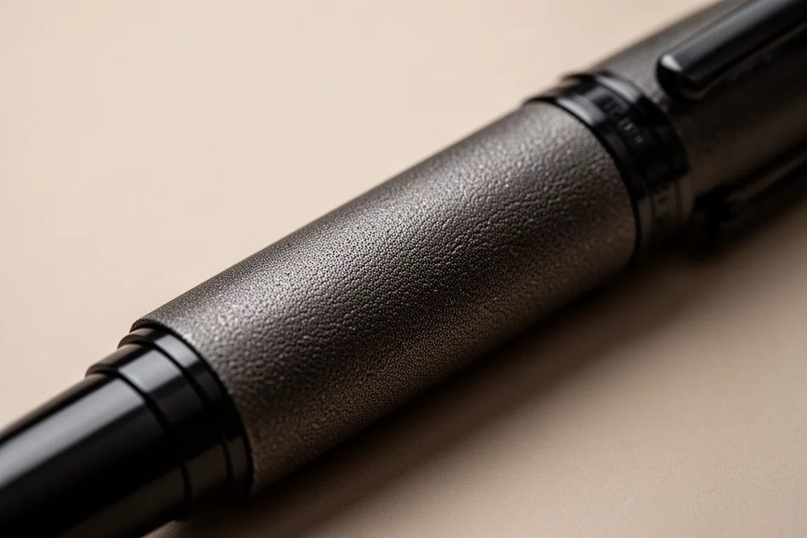 Close-up van het gestructureerde penoppervlak van een pen