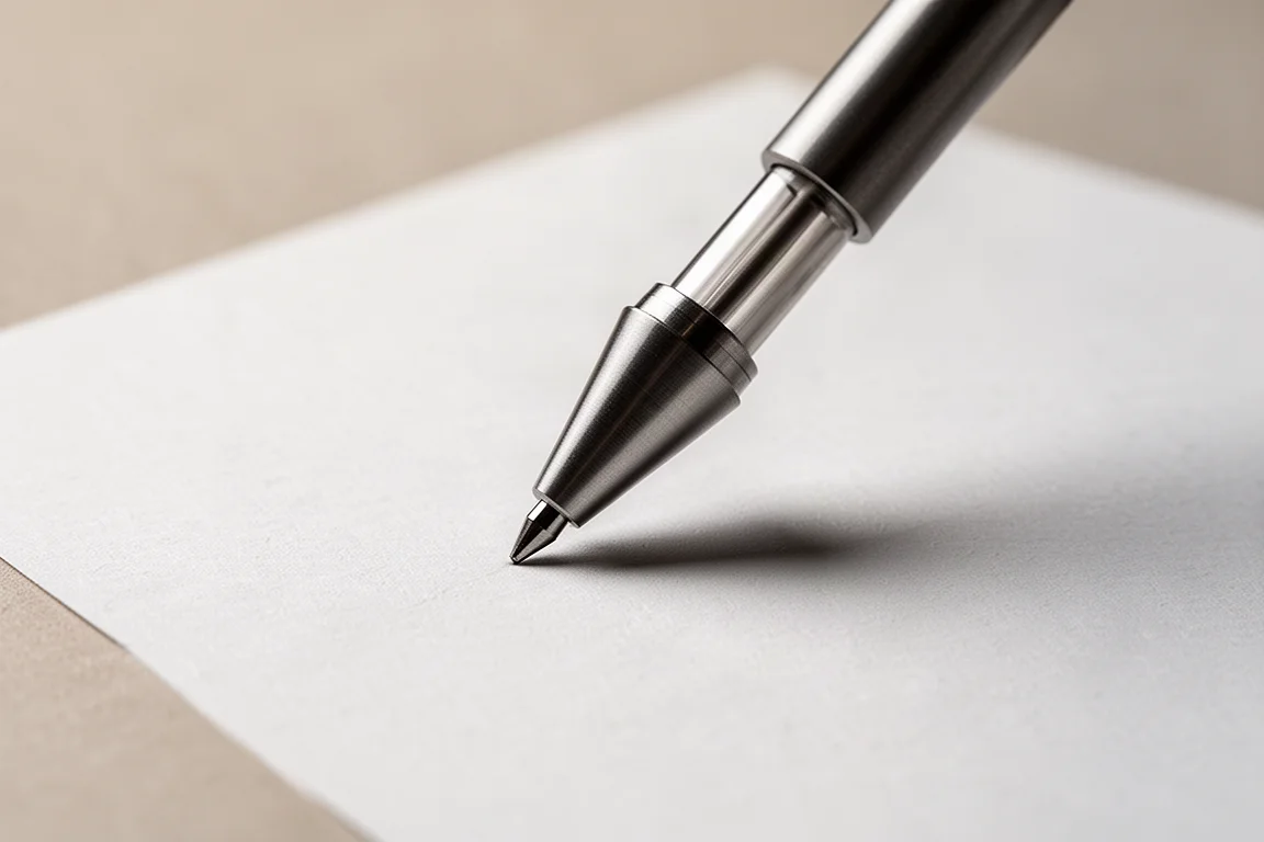 Zbliżenie na końcówkę ołówka i stałą prowadnicę na fakturze papieru