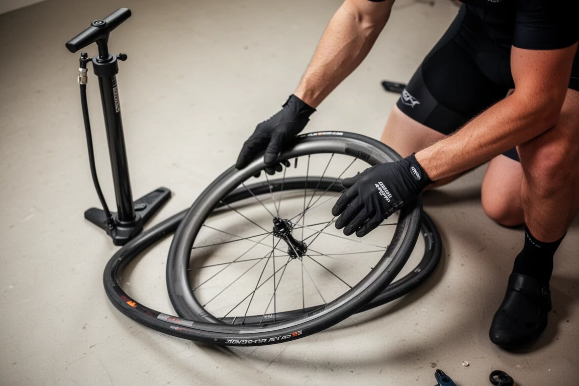 Road clincher tire being seated on a carbon rim