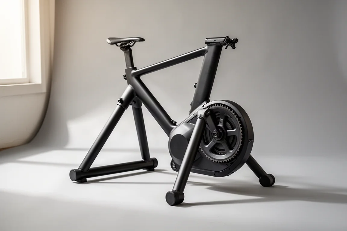 Zwift Hub One Direct-Drive-Smart-Trainer mit einzelner Cog vor neutralem Hintergrund