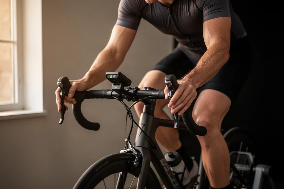 Rider pedaling during an ERG-mode indoor workout