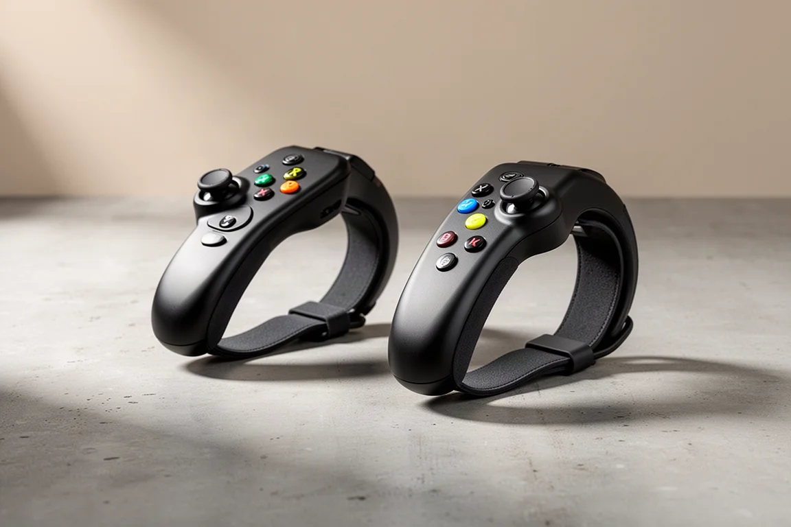 Paar Zwift Play-Lenkercontroller auf einer Betonoberfläche