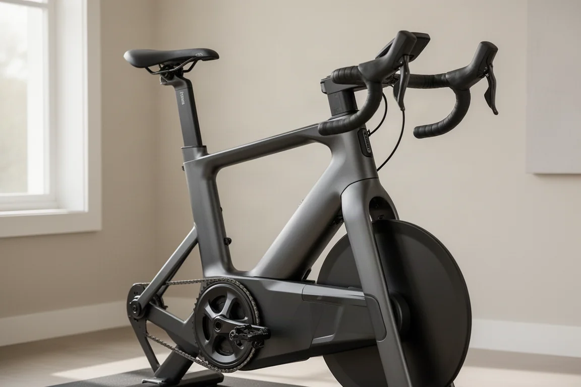 Zwift Ride V2 smart bike in a bright minimalist home training space