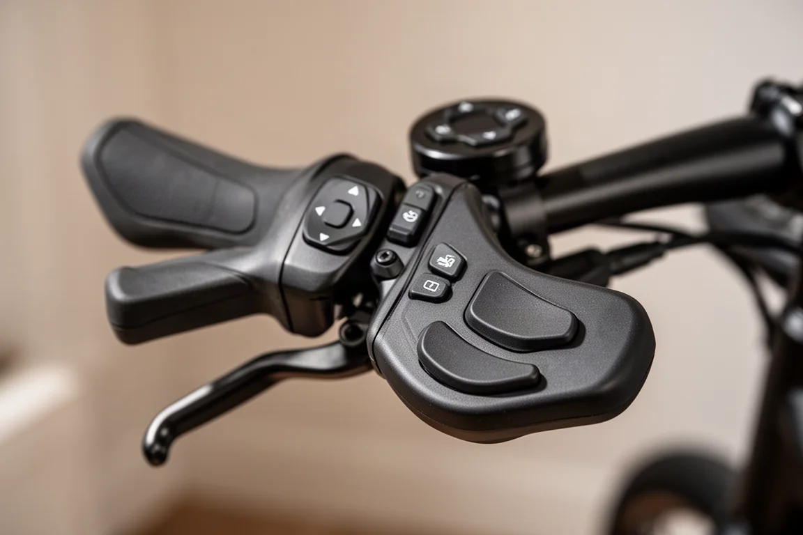 Handlebar controller buttons viewed from the riding position