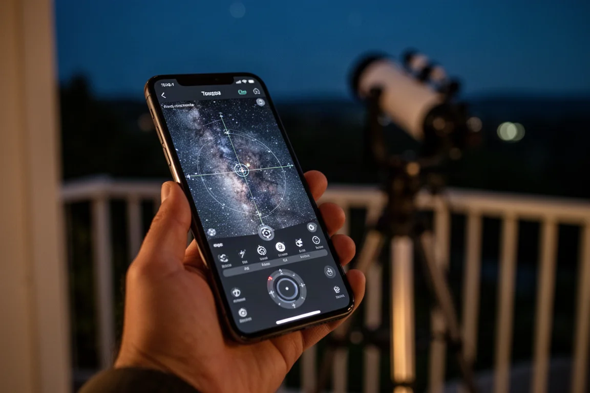 天体望遠鏡アプリでターゲットを選択し、星野画像を表示しているスマートフォンの画面